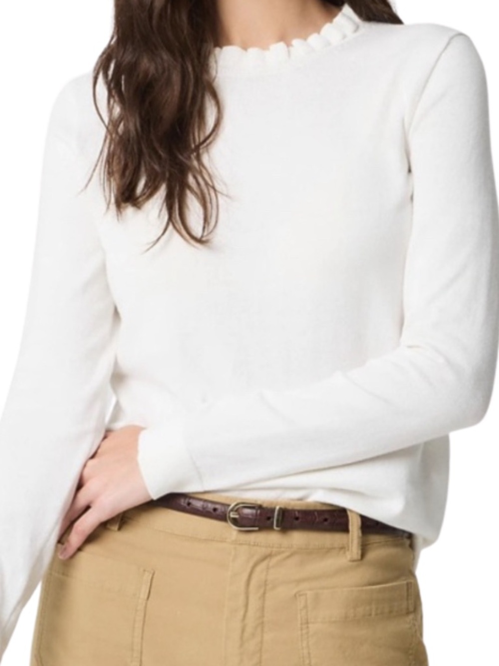 J. Crew Cotton Ivory Cream Ruffle Neck Sweater Top Feminine Coquette Capsule